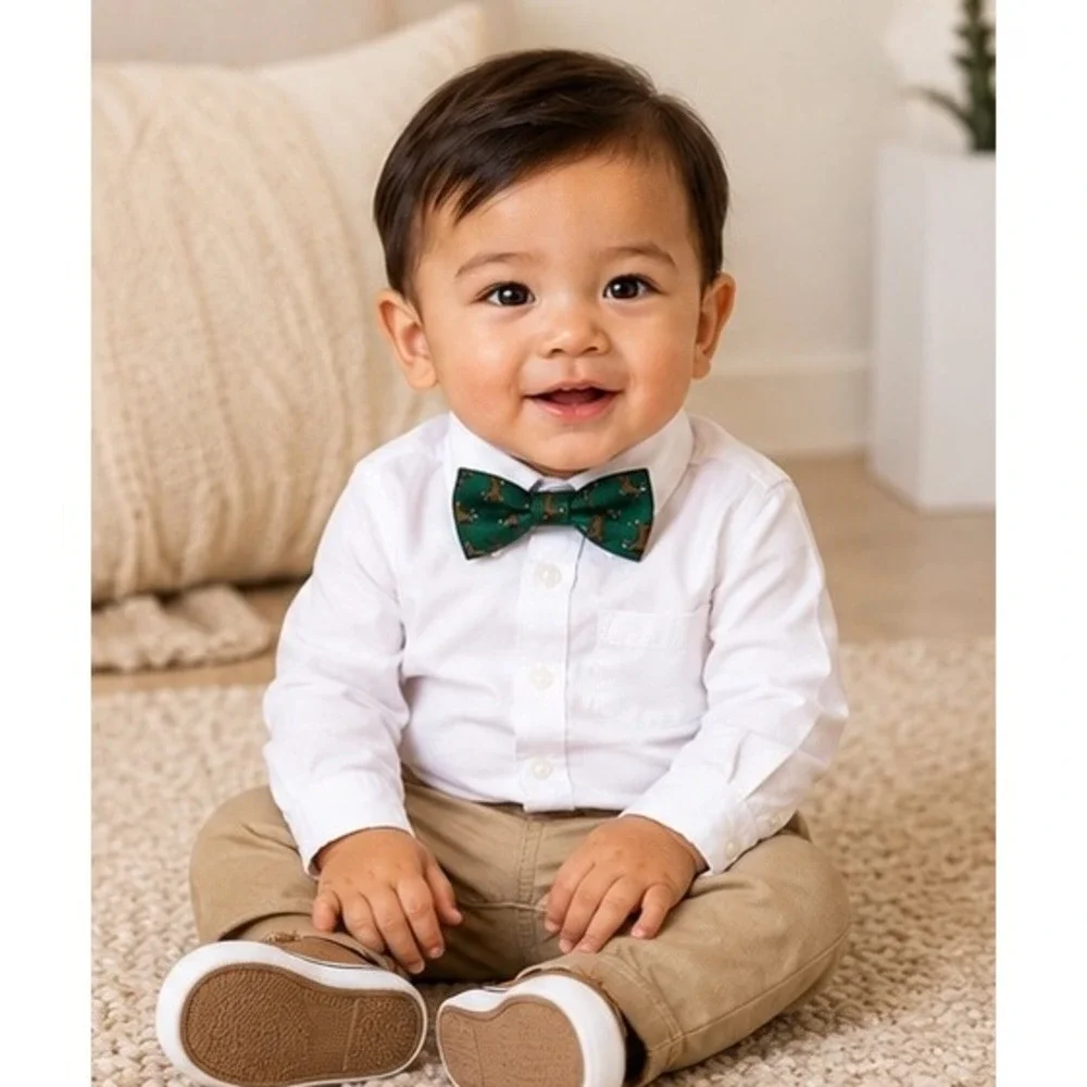 Baby Boys Green Horse Print Bow Tie Adjustable 0-24 Months Holiday Wedding